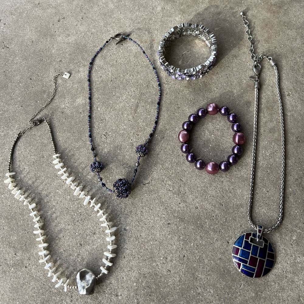 Vintage Purple Theme Lot Jewelry Rhinestone Bracelet Chico’s Necklace and More